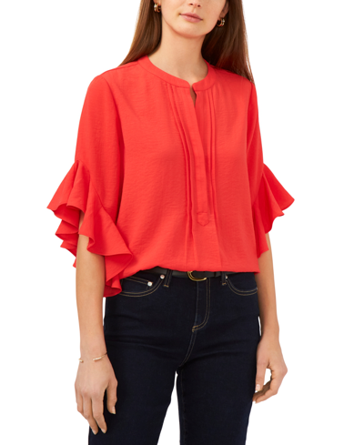 Shop Vince Camuto Plus Size Ruffle Sleeve Henley Blouse In Radient Red