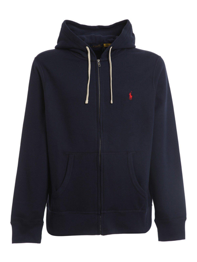 Shop Polo Ralph Lauren Pony Embroidered Zipped Hoodie In Blu Navy