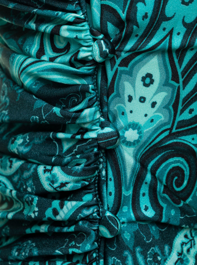 Etro Paisley Printed One-shoulder Mini Dress In Green
