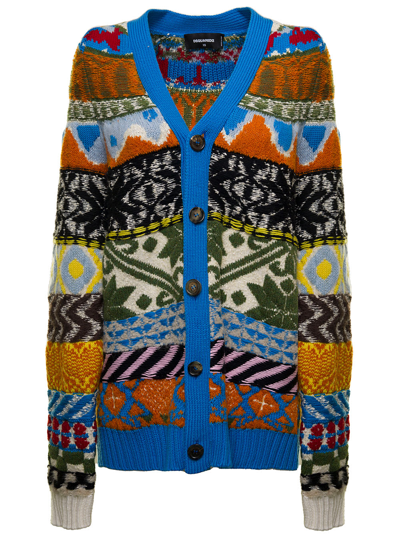 Shop Dsquared2 Cardigan With Graphic Print In Multicolored Wool Woman D-squared2
