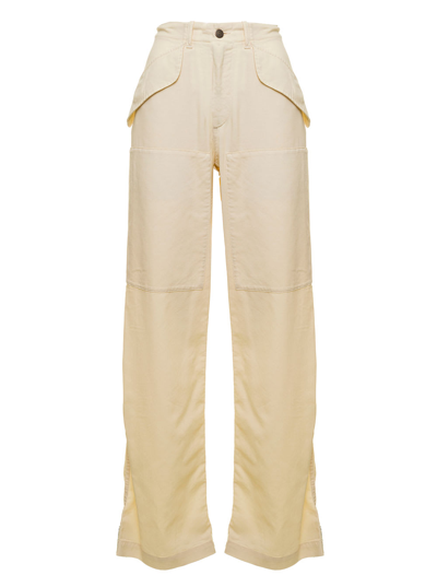 Shop Etro Medium Waist Cargo Pants In Beige Virgin Wool Woman  In White