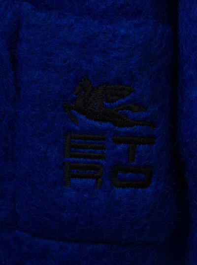 Shop Etro Cargigan With Embroidery In Mohair And Wool Royal Blue Woman