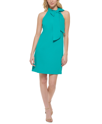 Shop Vince Camuto Bow-neck Halter Dress In Turquoise