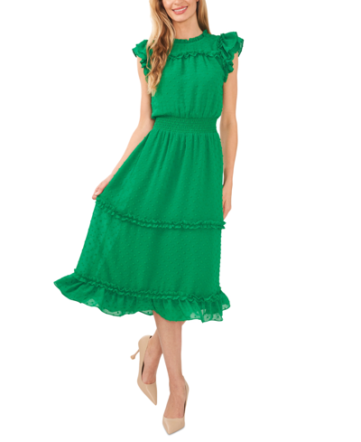 Shop Cece Women's Ruffled Flutter Sleeve Swiss Dot Midi Dress In Lush Green