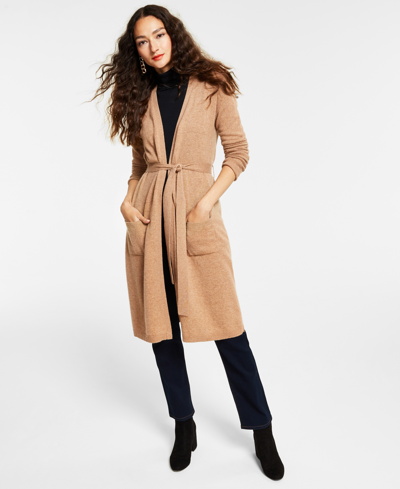 Shop Charter Club Women's 100% Cashmere Belted Cardigan, Created For Macy's In Heather Camel