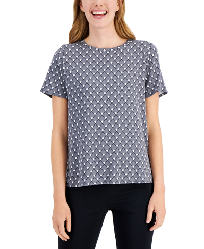 Shop Alfani Women's Short-sleeve Crewneck T-shirt, Created For Macy's In Armor Grey Geo