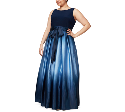 Shop Sl Fashions Plus Size Ombre A-line Gown In Navy Wedgewood