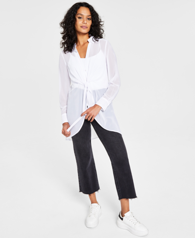 Shop Bar Iii Women's Long-sleeve Tie-front Top, Created For Macy's In Bright White