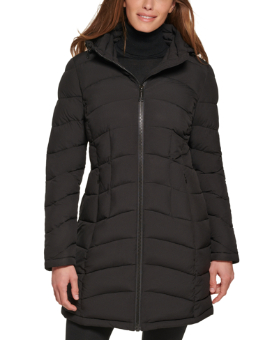 Calvin Klein Petite Hooded Stretch Packable Coat, Created For Macy's In Black |
