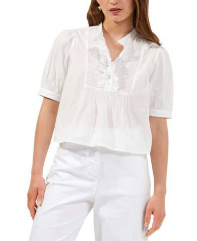 Shop French Connection Women's Alowie Cotton Embroidered Top In Linen White