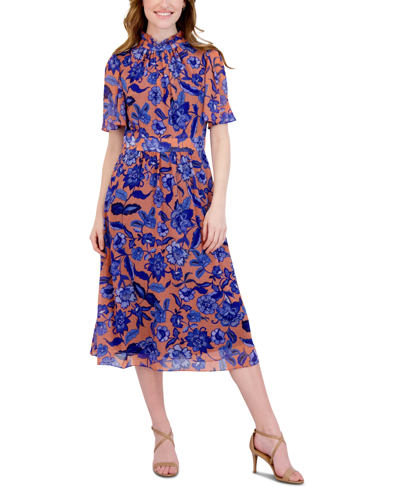 Shop Julia Jordan Women's Floral-print Midi Dress In Peach Multi