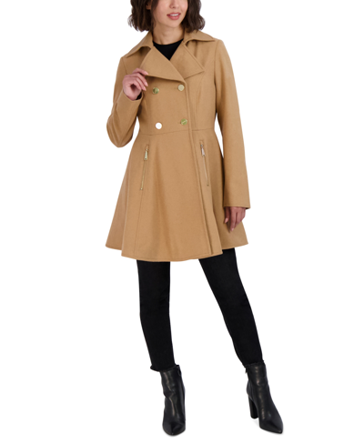 Shop Laundry By Shelli Segal Women's Double-breasted Wool Blend Skirted Coat In Camel