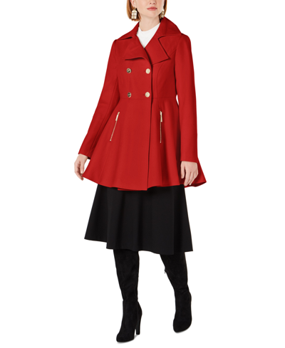 Shop Laundry By Shelli Segal Women's Double-breasted Wool Blend Skirted Coat In Red