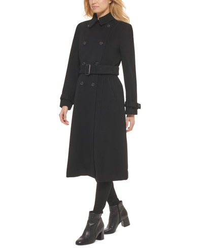 Shop Cole Haan Women's Double-breasted Belted Wool Blend Trench Coat In Black