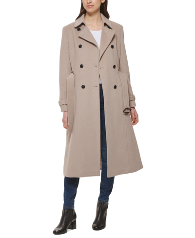 Shop Cole Haan Women's Double-breasted Belted Wool Blend Trench Coat In Stone