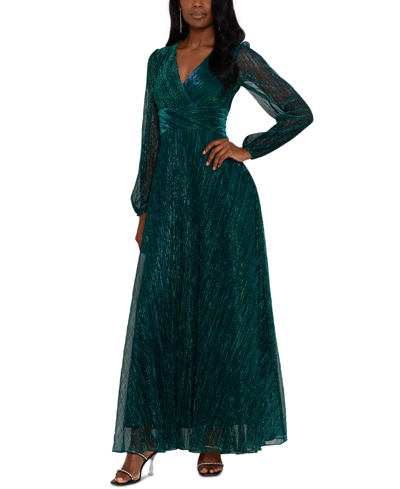 Shop Betsy & Adam Women's Crinkle-texture Evening Gown In Jade