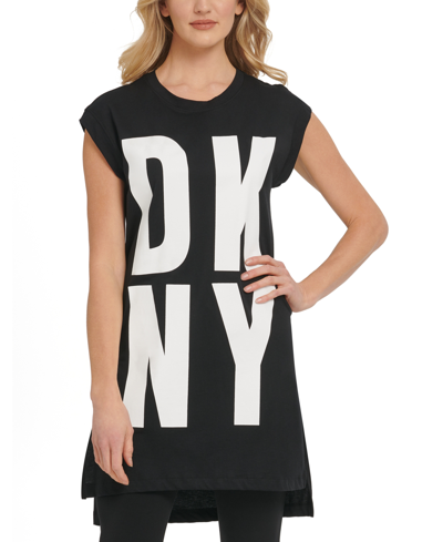 Shop Dkny High-low Logo Tunic In Black/white