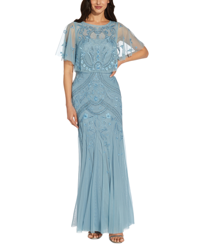 Shop Adrianna Papell Women's Popover Beaded Gown In Air Sky