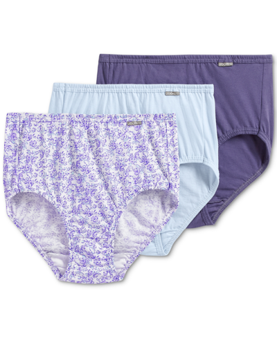 Shop Jockey Elance Brief 3 Pack Underwear 1484, 1486 Extended Sizes In Midnight Iris/bouquet Bloom/frothy Blue