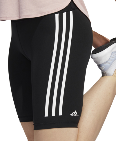Shop Adidas Originals Women's Optime Trainicons 3-stripes Bike Short Tights In Black