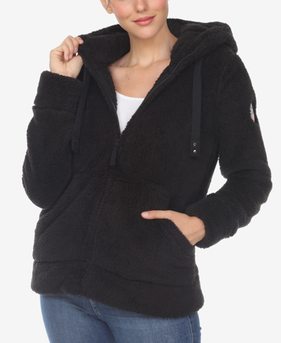 Shop White Mark Women's Hooded Sherpa Jacket In Black