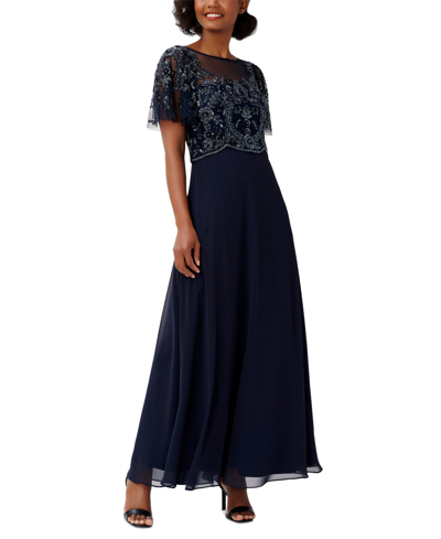 Shop Adrianna Papell Women's Beaded Gown In Navy