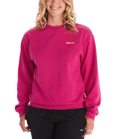 Shop Marmot Women's Twin Peak Crewneck Sweatshirt In Fuchsia Red