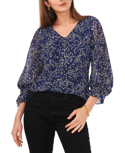 Shop Vince Camuto Women's V-neck Balloon-sleeve Blouse In Imperial Blue