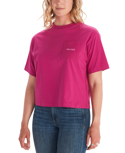 Shop Marmot Women's Boxy Logo Cotton T-shirt In Fuchsia Red