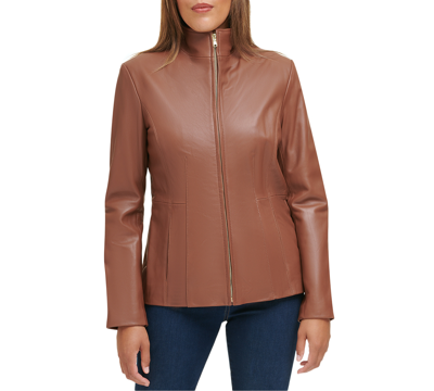Shop Cole Haan Women's Leather Coat In Hickory