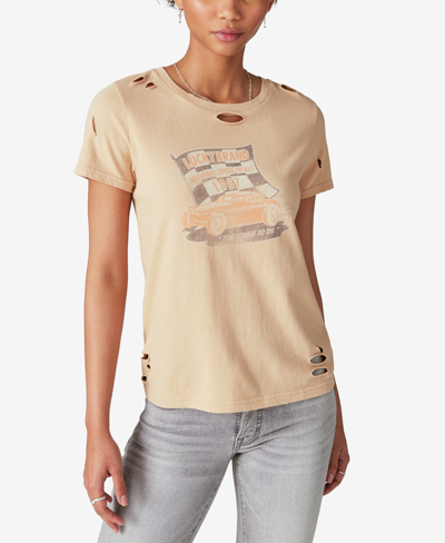Shop Lucky Brand Women's Speed Trials Graphic Cotton T-shirt In Maple Sugar