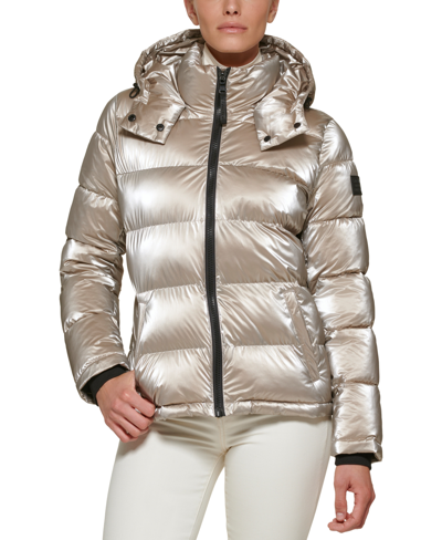 Calvin Klein Women's Hooded Puffer Coat In Smokey Taupe | ModeSens