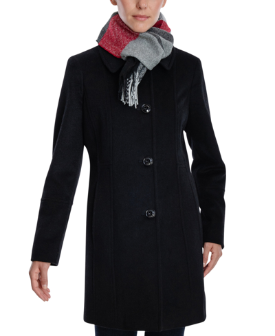 Shop London Fog Women's Single-breasted Coat & Printed Scarf In Black
