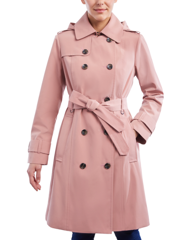 Shop London Fog Women's Double-breasted Hooded Trench Coat In Tea Rose