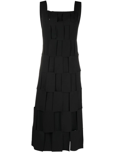 Shop A.w.a.k.e. Rectangle Detail Square Neck Midi Dress In Black