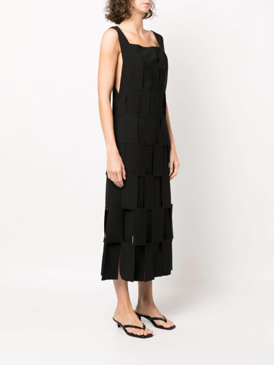 Shop A.w.a.k.e. Rectangle Detail Square Neck Midi Dress In Black