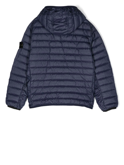Stone Island Junior Kids' Sleeve-patch Hooded Puffer Jacket In Blue |  ModeSens