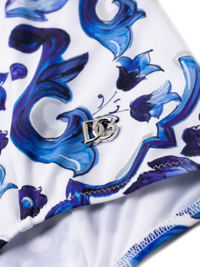 Shop Dolce & Gabbana Majolica-print Balconette Swimsuit In Blue