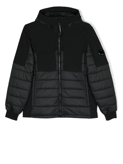 Shop C.p. Company Lens-detail Hooded Puffer Jacket In Black