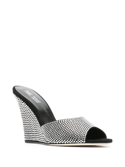 Paris Texas Holly Wanda Crystal-embellished Suede Wedge Mules In Black