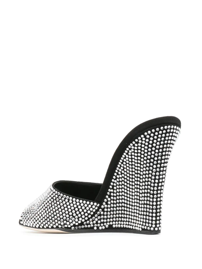 Paris Texas Holly Wanda Crystal-embellished Suede Wedge Mules In Black
