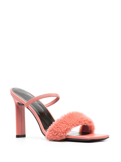 Shop By Far Ada Shearling-strap Mules In Pink