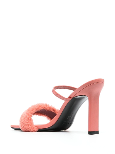 Shop By Far Ada Shearling-strap Mules In Pink
