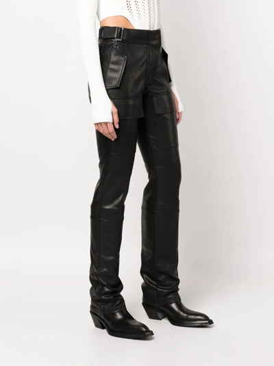 Misbhv Black Moto Vegan Leather Straight Leg Trousers In Black