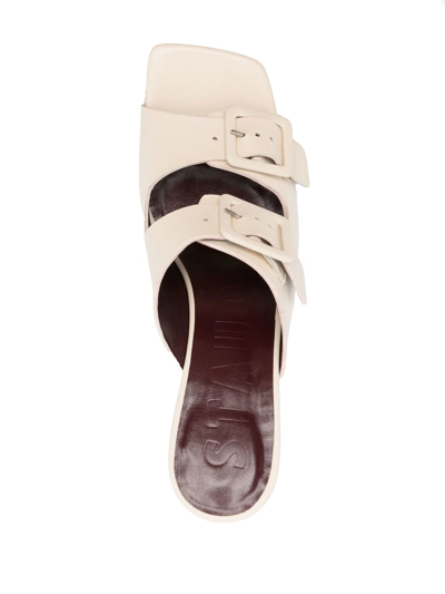 Shop Staud Remi 105mm Buckle-detail Sandals In Neutrals