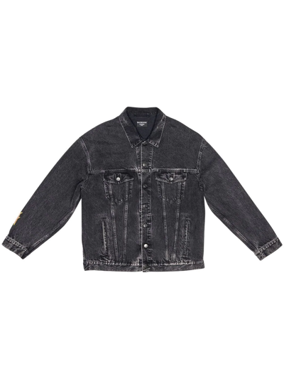 Shop Balenciaga Metal Oversized Denim-jacket In 1055 Washed Black