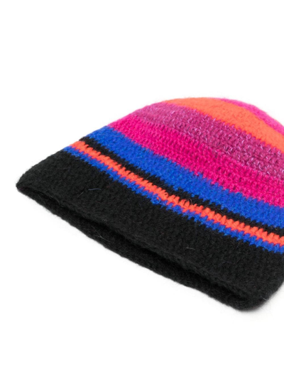Shop Agr Striped Crochet Beanie Hat In Pink