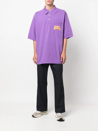 Shop Acne Studios Embroidered-logo Polo Shirt In Purple
