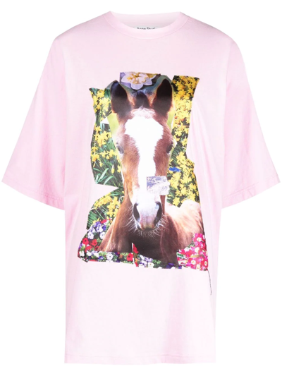 Shop Acne Studios Horse-print Organic Cotton T-shirt In Pink