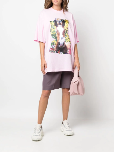 Shop Acne Studios Horse-print Organic Cotton T-shirt In Pink